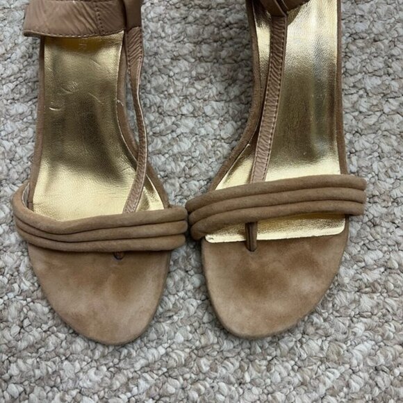 Donald J Pliner Sz 8.5 Viana Tan Strappy Thong Heel Sandals Made in Italy Slide - Picture 2 of 9